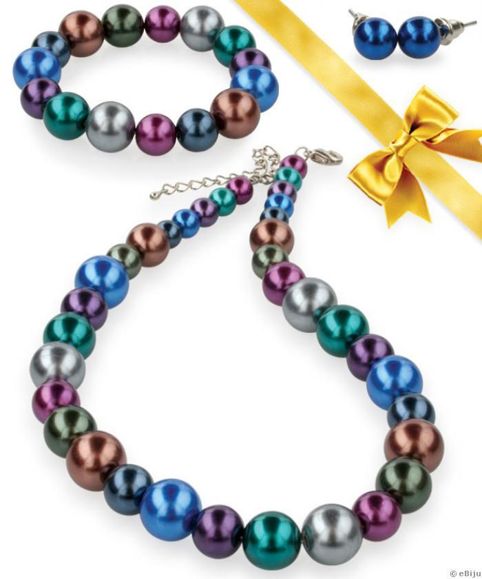 Colier şi brăţară din perle multicolore cu cercei cadou