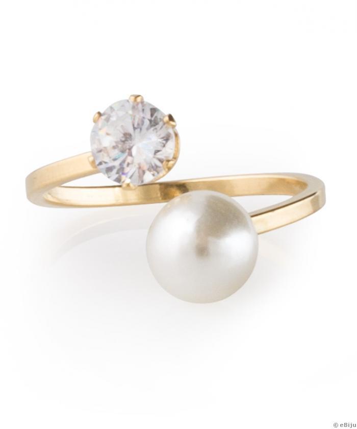 Inel oţel inox cu perlă şi cristal, 17 mm
