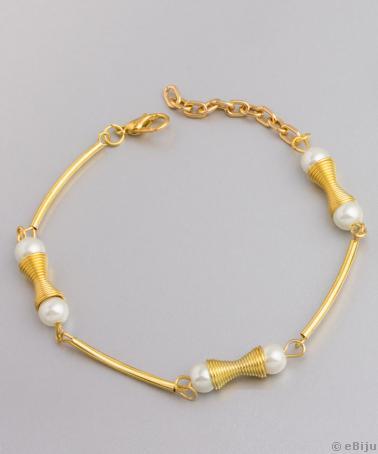 Brăţară aurie, cu perle albe
