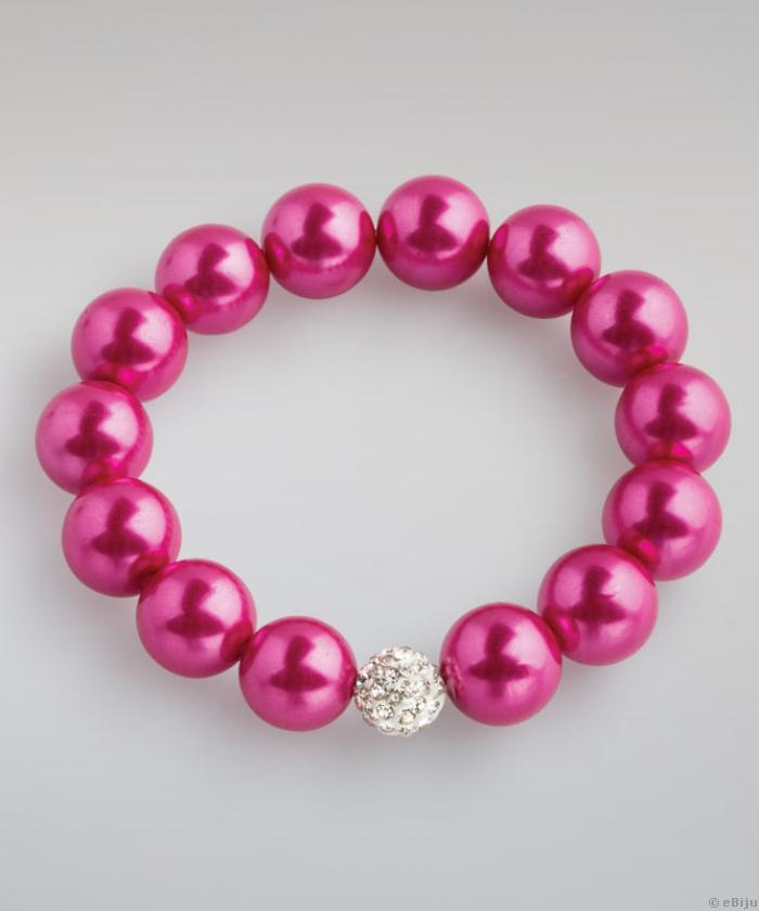 Brăţară 'Pink Shine', cu perle de sticlă