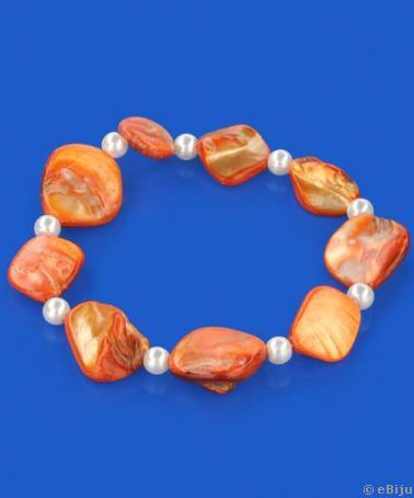 Bratara portocalie din sidef si perle de sticla