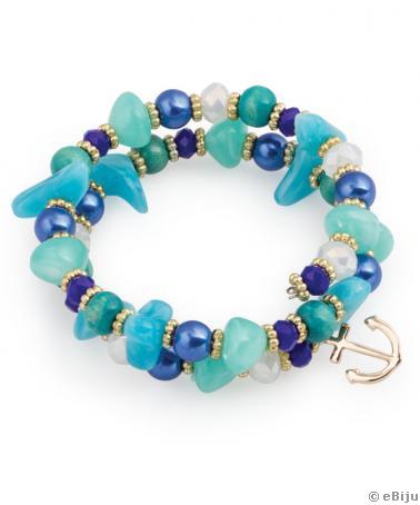 Brăţară turcoaz-albastru, din perle şi cristale