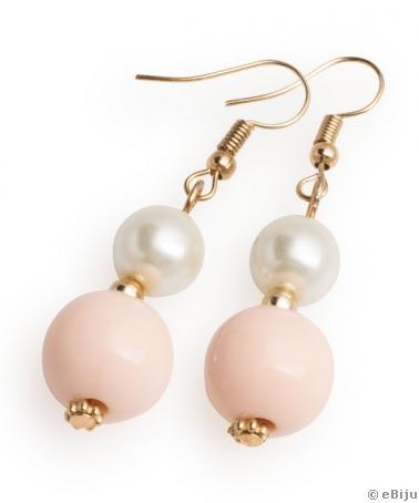 Cercei perle de sticlă crem şi acrilice roz-piersică