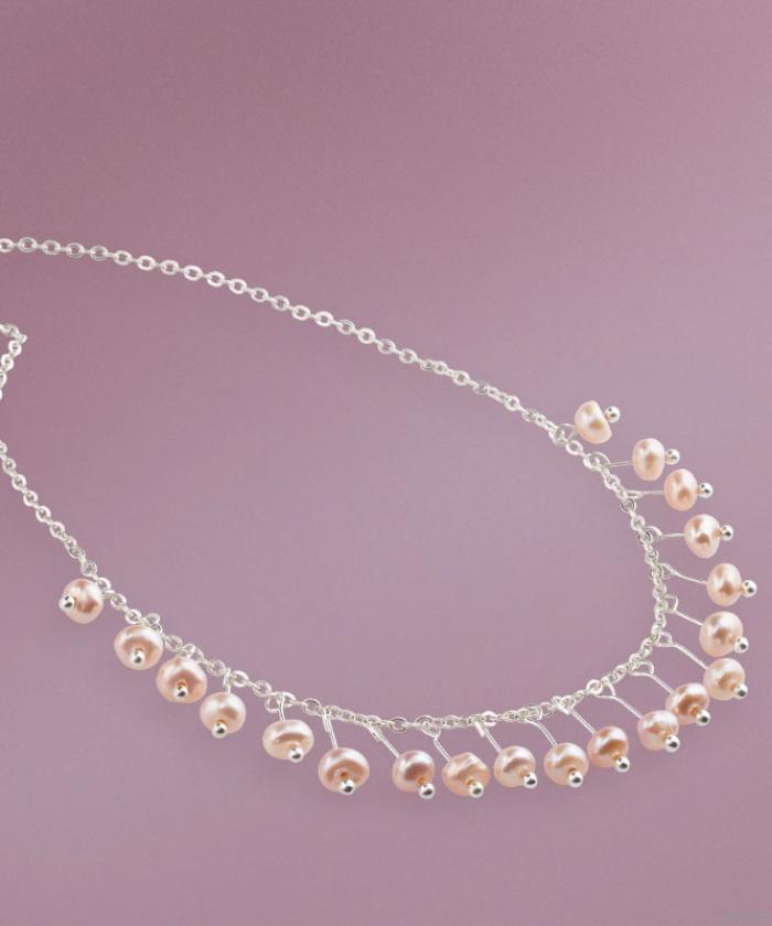 Colier delicat de mirese din perle de cultură roz piersică