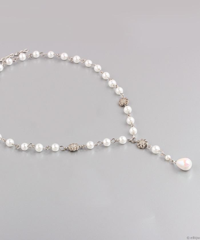 Colier pentru mirese in forma de Y, din perle de sticla