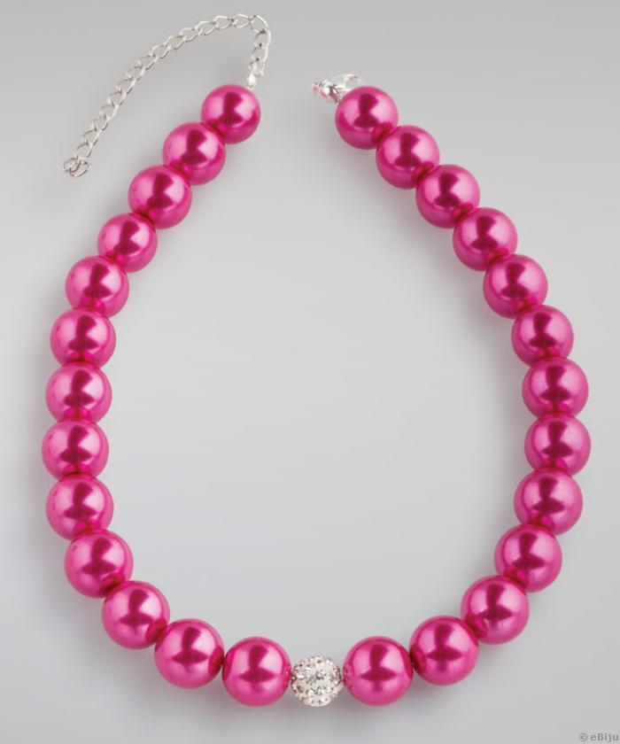 Colier 'Pink Shine', cu perle de sticlă