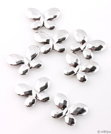 Figurină acrilică, fluture, fateţat, argintiu metalizat, 3 x 2.3 cm