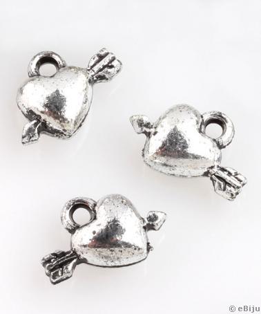 Figurină acrilică, inimioară cu sageată, argintiu metalizat, 1.3 x 1 cm