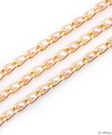 Lanţ bijuterii cu perle de sticlă, auriu, 0.5 cm