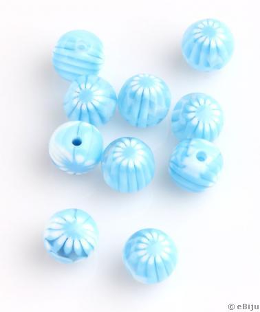 Műgyanta gyöngy, kék, fehér virággal, gömb forma, 1.3 cm