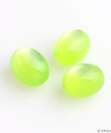 Műgyanta gyöngy, zöld, ovális forma, 1 x 1.3 cm