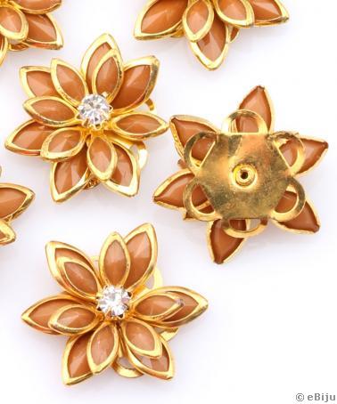 Pandantiv metalic auriu, floare cu cristale faţetate maro deschis, 2.2 cm