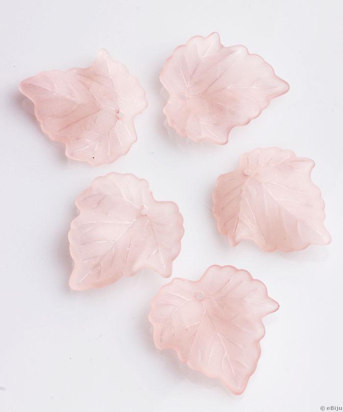 Akril függő dísz, világos rózsaszín levél, 2.3 x 2.4 cm