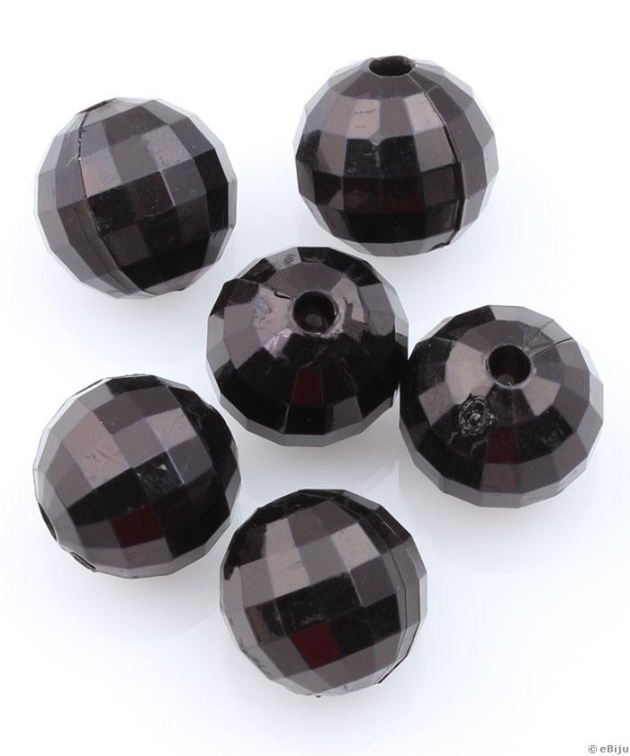 Akril gyöngy, fekete, gömb forma, 1.4 cm