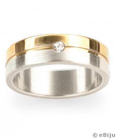 Arany- ezüstszínű uniszex gyűrű fehér kristállyal, rozsdamentes acél