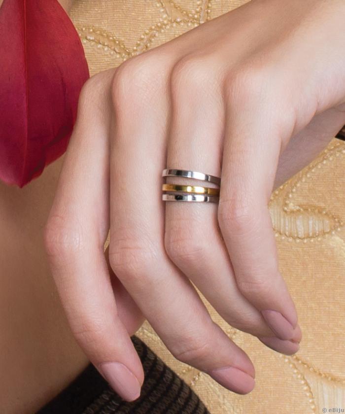 Arany-ezüst színű, három darabból álló nemessacél gyűrű