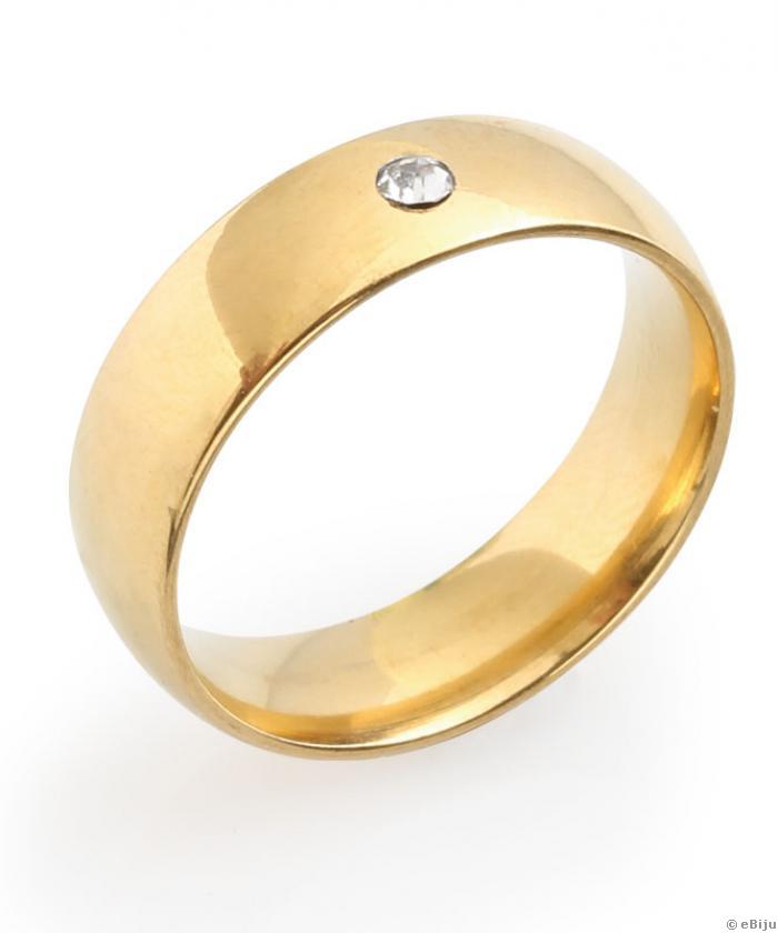 Aranyszínű karikagyűrű típusú gyűrű, fehér kristállyal