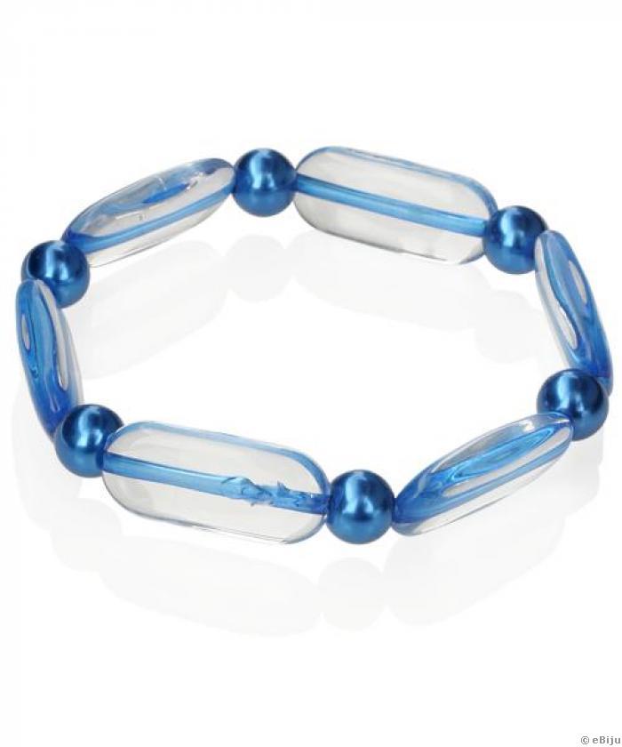 Bratara albastra, material sintetic cu perle de sticla