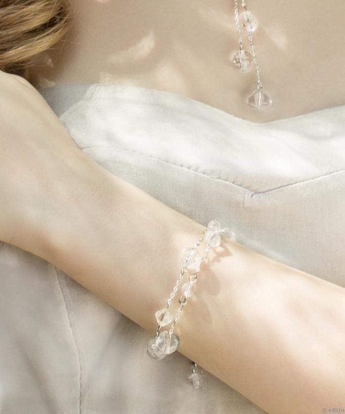 Bratara argintie cu cristale si perle transparente