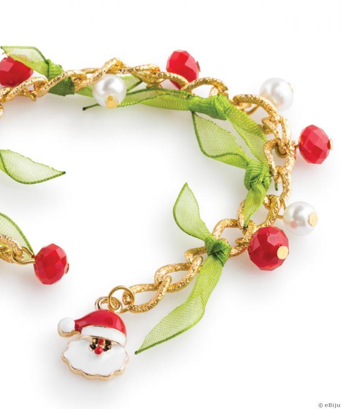 Brăţară Christmas din perle albe şi cristale roşii
