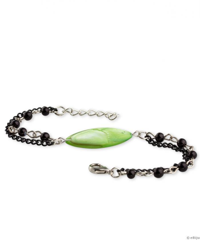 Brăţară cu lanţ dublu, sidef verde şi perle de sticlă