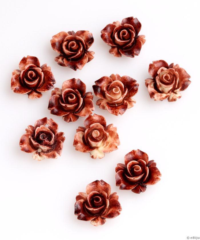 Cabochon acrilic, trandafir maro-alb, 1.5 cm