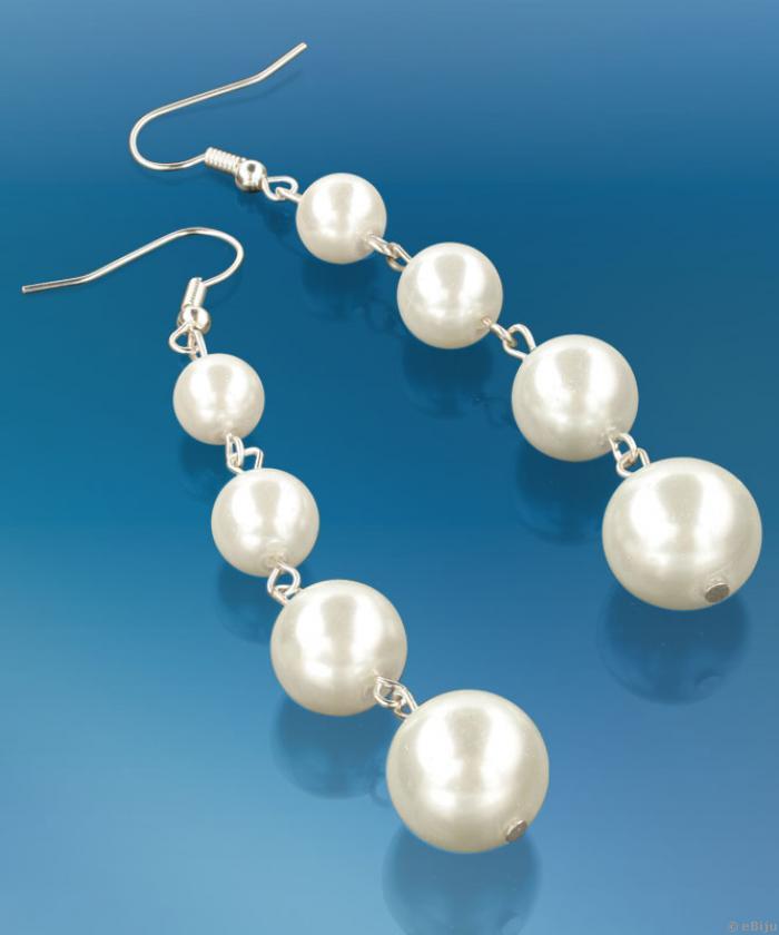 Cercei albi, 4 perle sticla