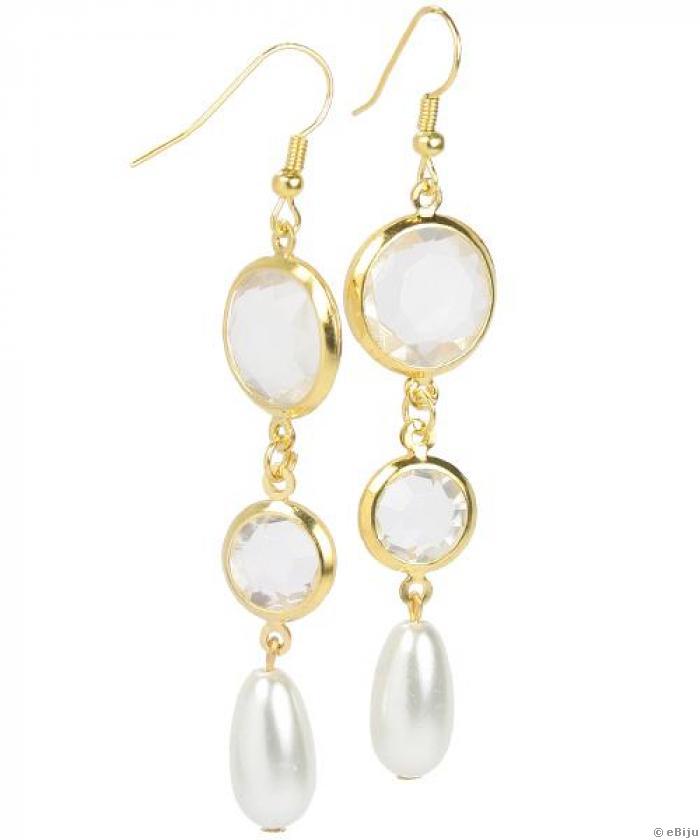 Cercei albi cu aurii din perle de sticla