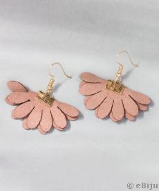 Cercei floare dublă maro-roz