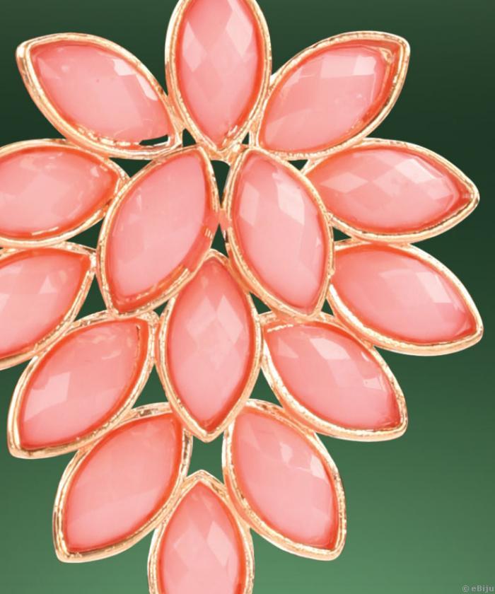 Cercei floral roz cu auriu, cu cristale fatetate