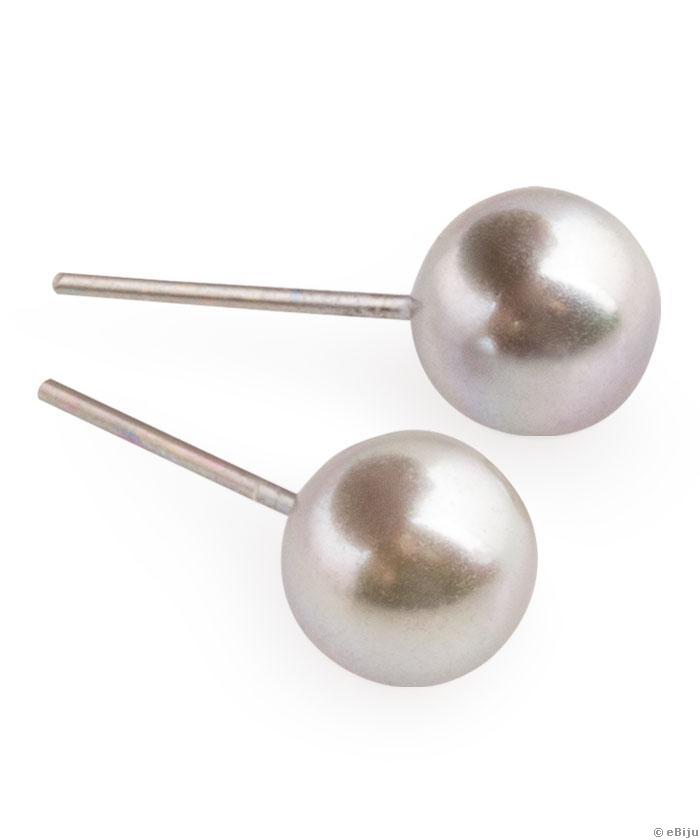 Cercei gri, perle de cticla cu luciu special, 0.8 cm diametru