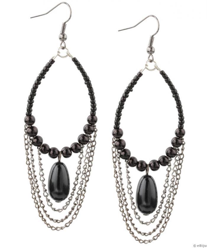 Cercei negri in stil victorian din perle de sticla si lant