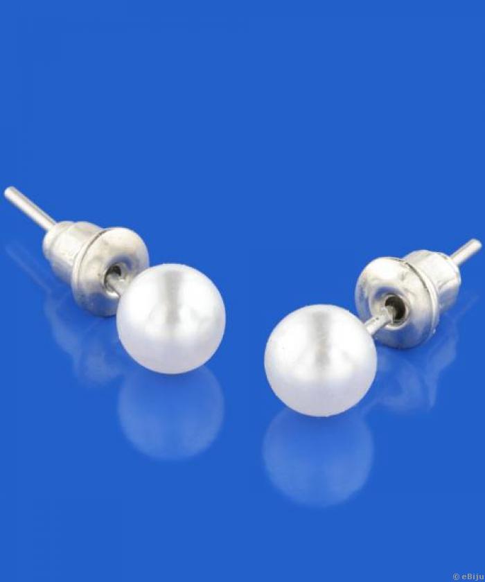 Cercei perle albe, 0.6 cm
