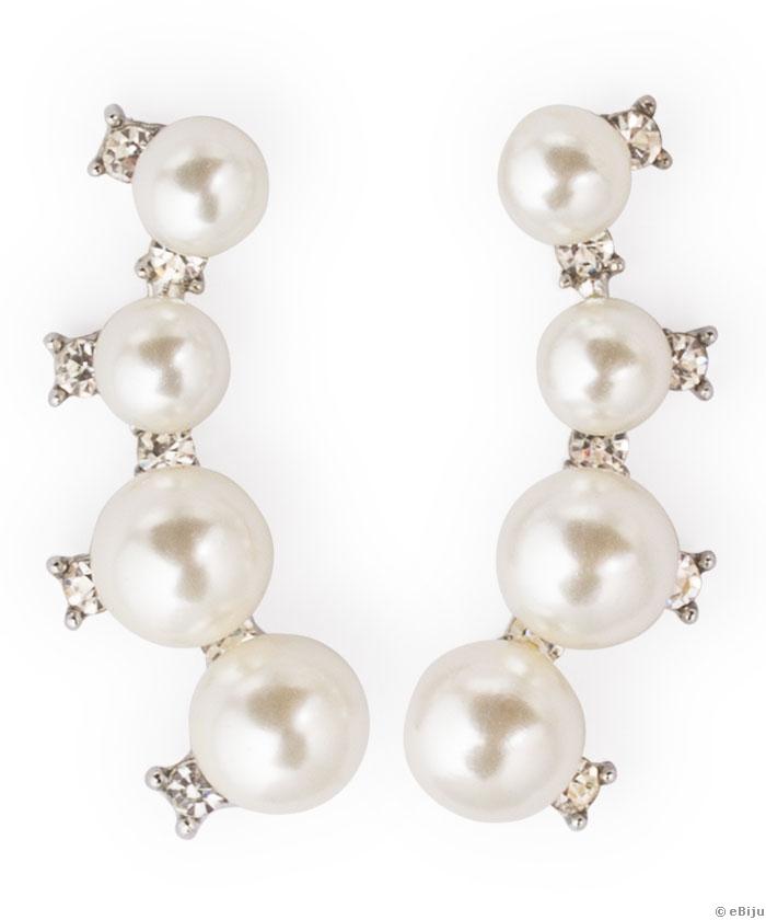 Cercei perle albe, forma curbata