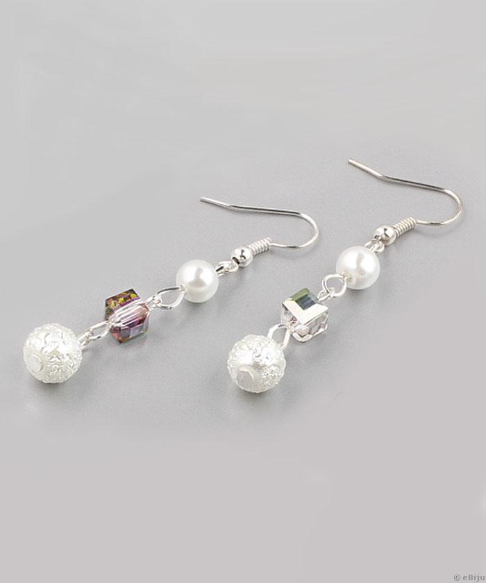 Cercei perle de sticlă, cu cristale aurora borealis