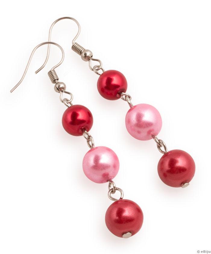 Cercei perle de sticlă, roz şi roşii