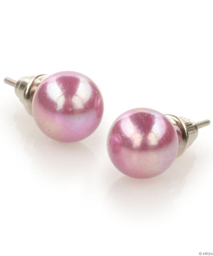 Cercei roz din perle de sticla cu luciu deosebit