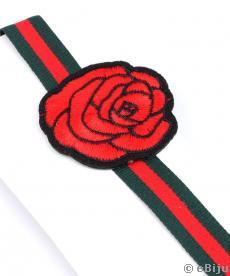 Choker típusú nyaklánc, piros hímzett rózsa