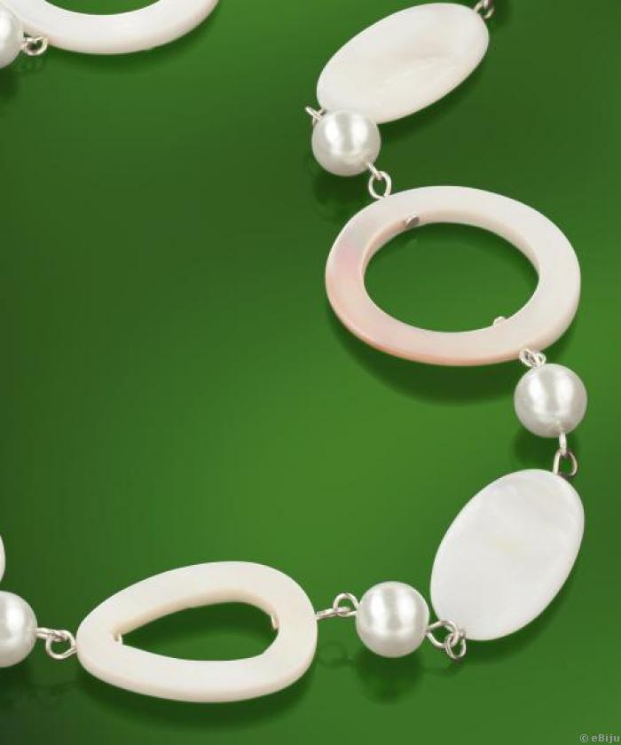 Colier alb din sidef si perle de sticla