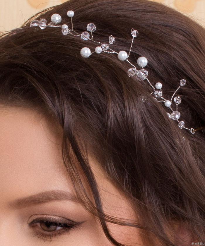 Colier-Bijuterie de păr de mirese din perle de sticlă şi cristale