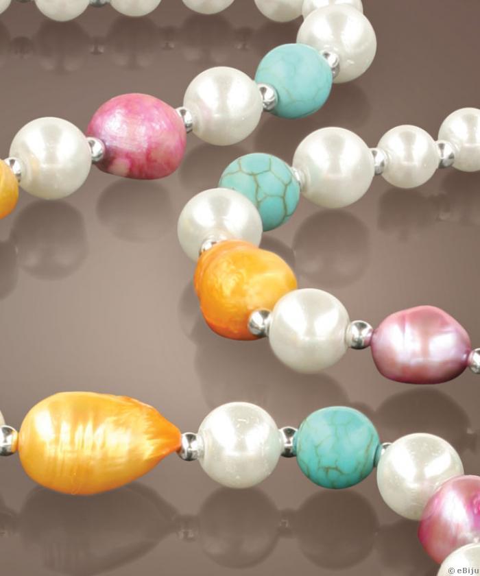 Colier cu perle de cultura colorate, howlit si perle albe