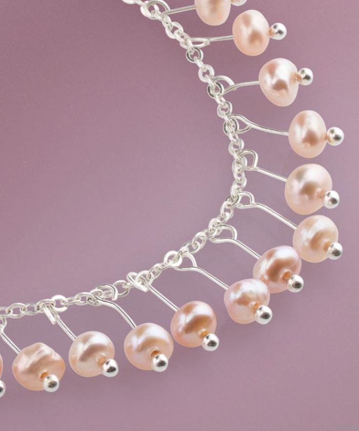 Colier delicat de mirese din perle de cultură roz piersică