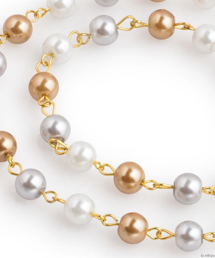 Colier din perle de sticlă aurii, gri şi alb