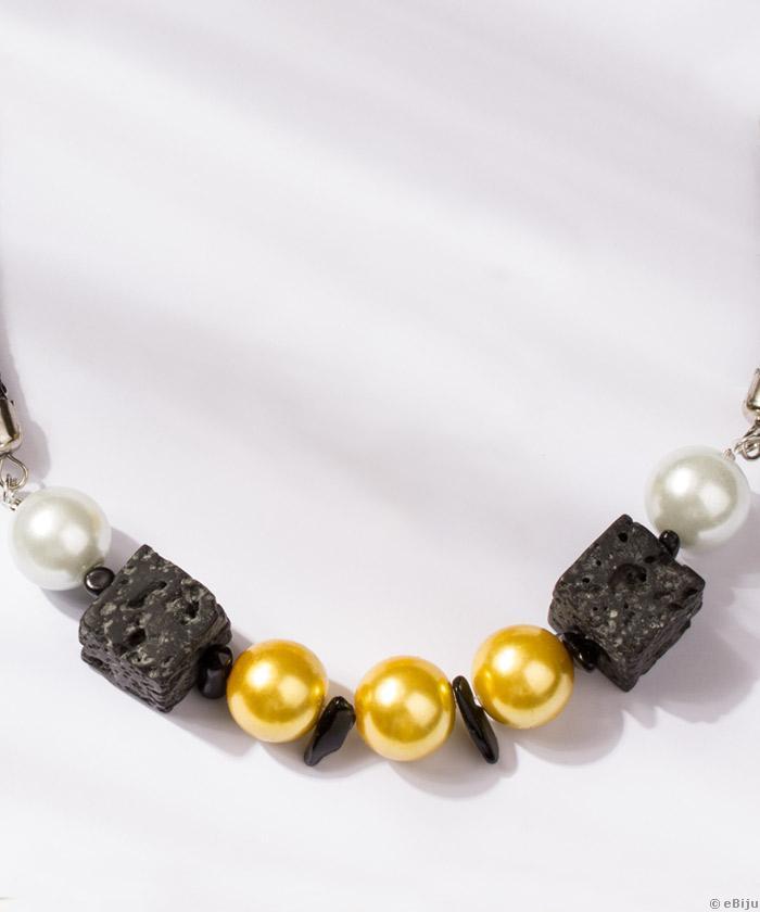 Colier din perle de sticlă, chips de coral şi pietre din rocă vulcanică