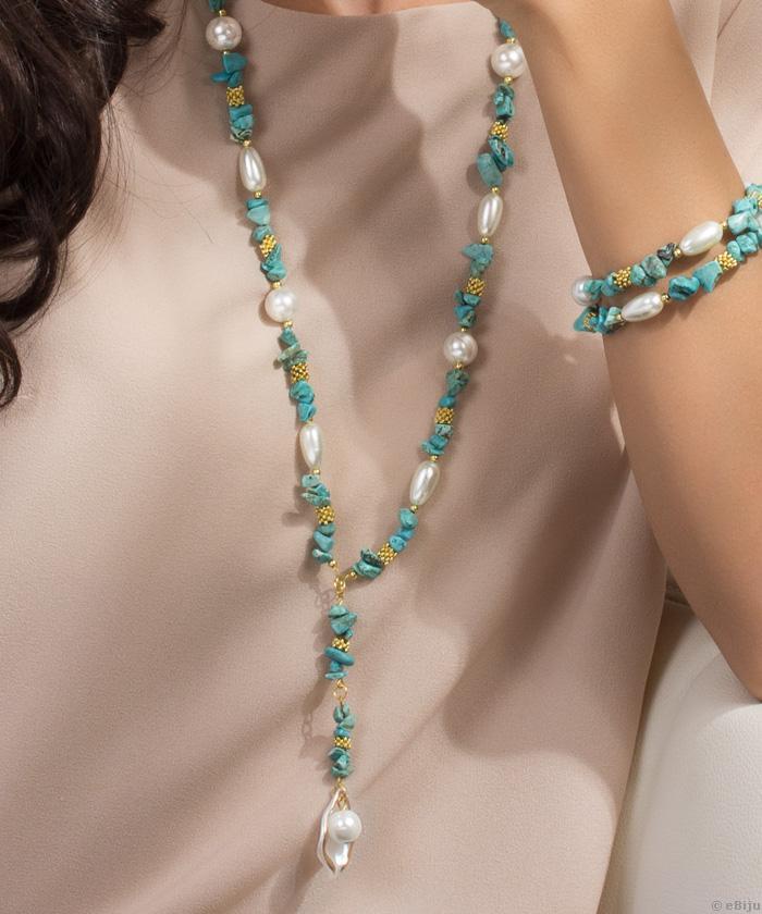 Colier howlite turcoaz cu perle de sticla