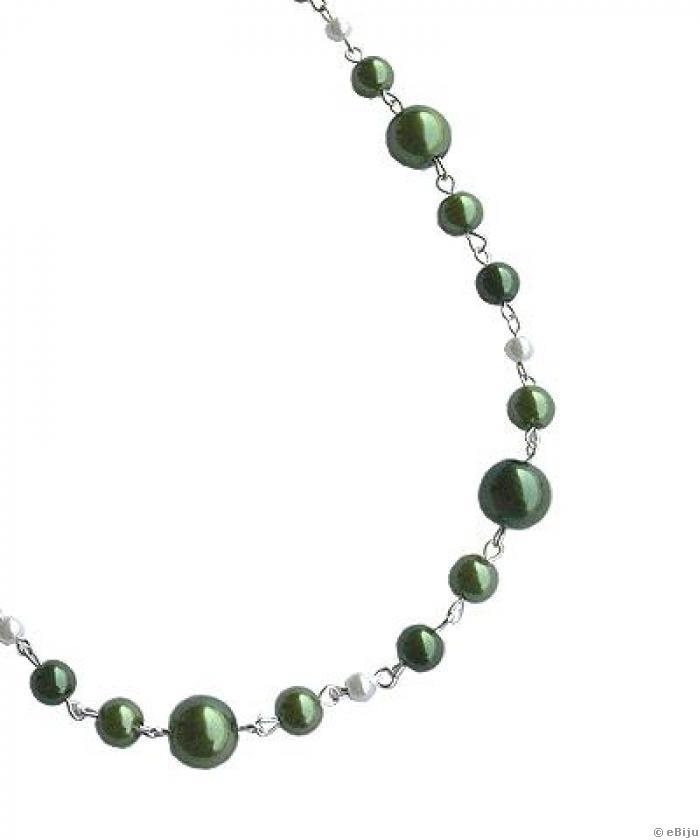 Colier lung cu perla de sticla verzi