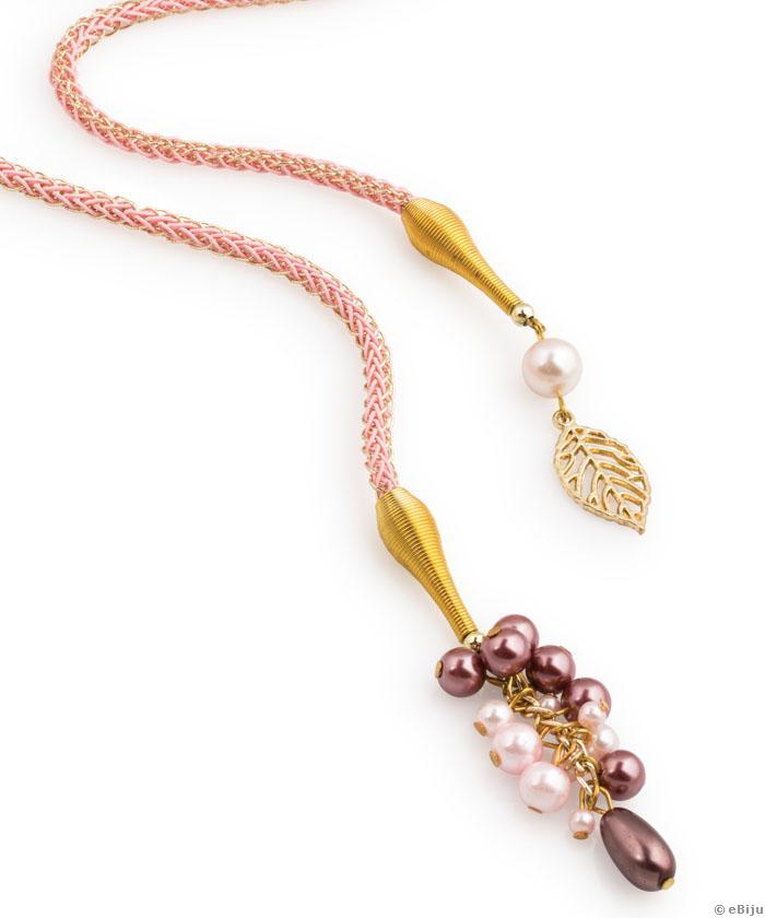 Colier lung din şnur textil, cu perle de sticlă