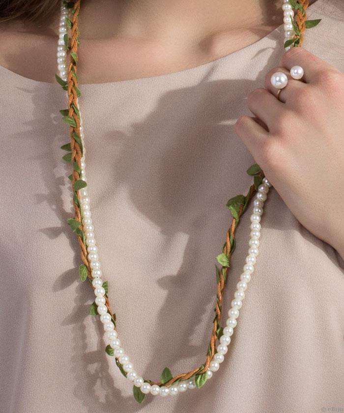 Colier lung ‘Fresh Spring’ din perle de sticlă crem