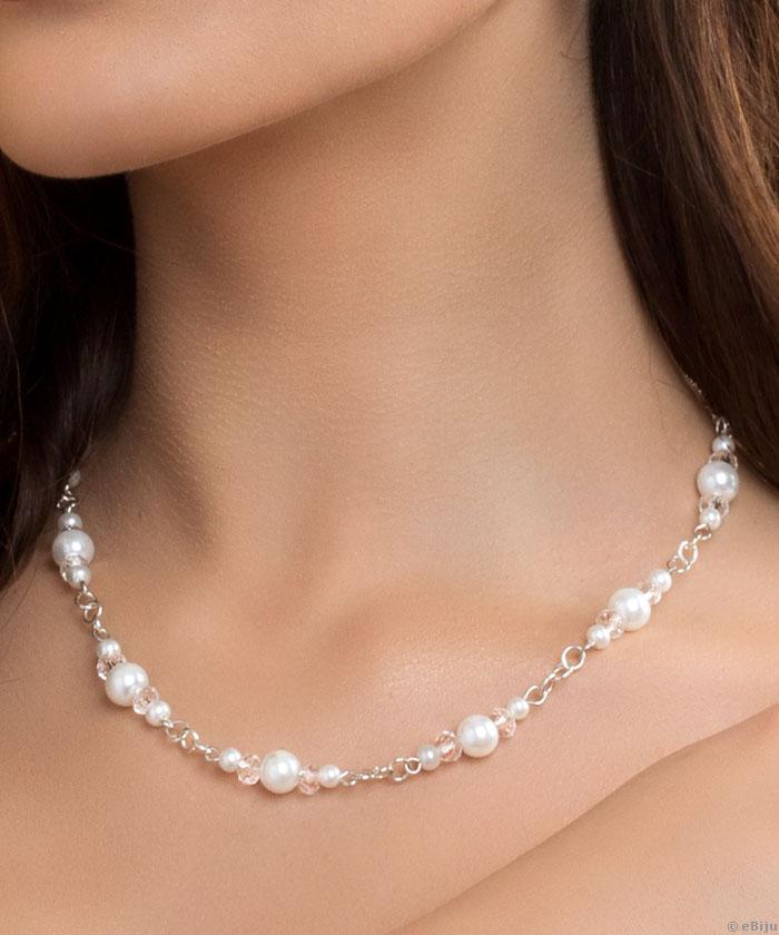 Colier mirese cu perle albe si crsitale transparente