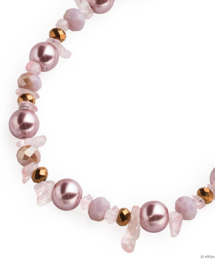 Colier roz cu perle si cristale